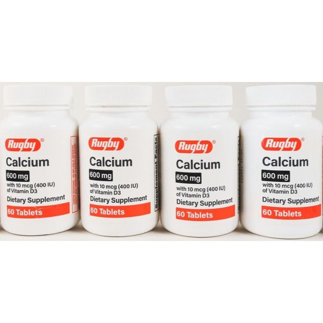 RUGBY CALCIUM 600mg with Vitamin D3 (400IU) 60 tablets each (pack of 4)EXP:10/24