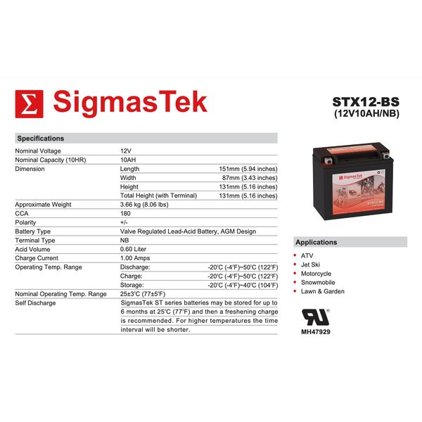 Yacht CTX12-BS Motorcycle Battery (Replacement)
