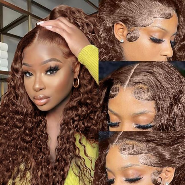 Chocolate Brown Lace Front Wig Human Hair 180% Density 13x4 Water Curly Lace Front Wigs Human Hair Pre Plucked Glueless Wigs Human Hair for Black Women (20Inch, Brown)