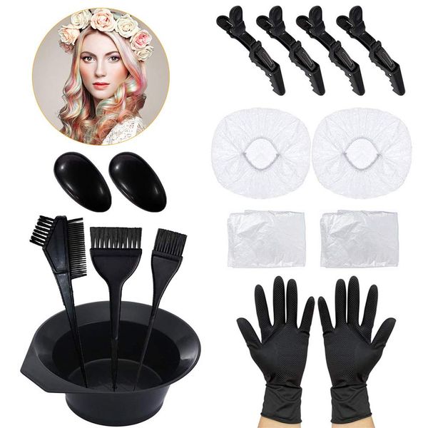 Hair Dye Kit, 16 Pcs Hair Dye Coloring DIY Beauty Salon Tools Set, Hairdressing Accessories Brush Comb, Disposable Shawl and Highlighting Cap Ear Cover Hair Clips Hair Tinting Bowl Gloves for Women