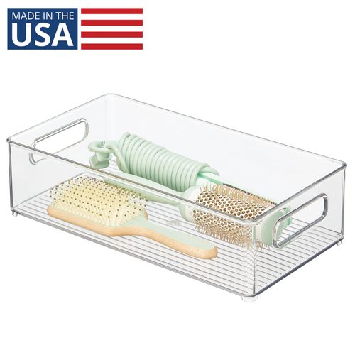 iDesign Stackable Bathroom Storage Bin with Handles for Makeup and Accessories, Clear, Made in USA