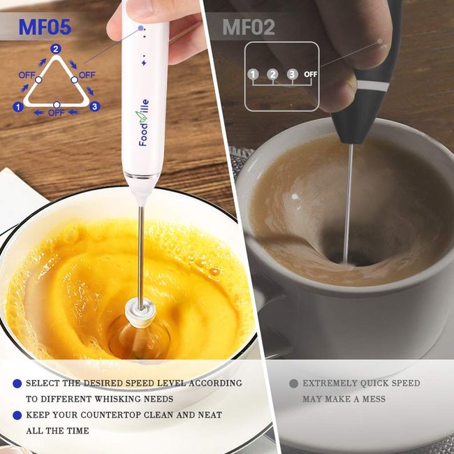 Foodville MF02 Rechargeable Milk Frother Handheld Foam Maker With Stainless  Whisk For Cappuccino, Latte, Bulletproof Coffee, Keto Diet, Protein Powde