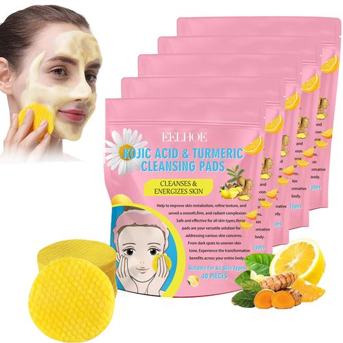 5 Packs Turmeric Ko-Jic Acid Cleansing Pads,Ko-Jic Acid and Turmeric Cleansing Pads Dark Spots,Turmeric Ko-Jic Acid Pads Balance Skin Oil and Water,Turmeric Face Scrub Pads as Birthyday Gift for Women