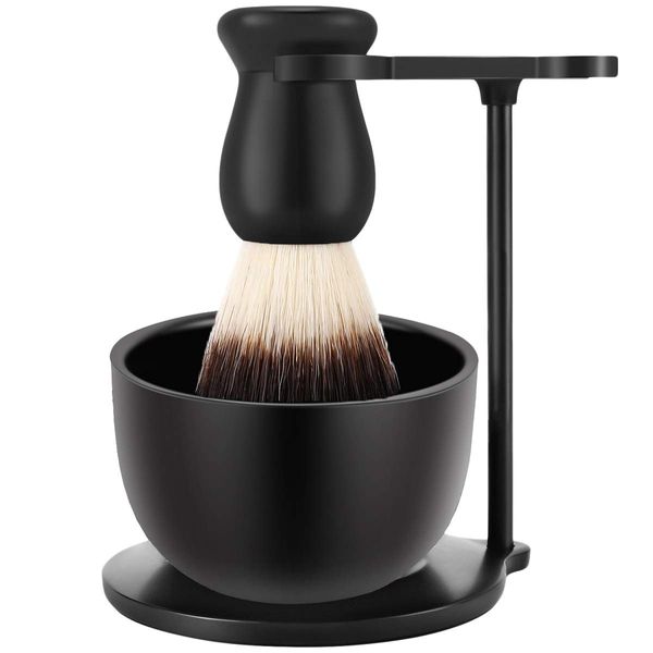 Amazing Men's Wet Shaving Kit - Mysterious Black Shaving & Grooming Sets - Deluxe Heavyweight Shaving Brush Razor Stand with Stainless Steel Soap Bowl and Friendly Brush