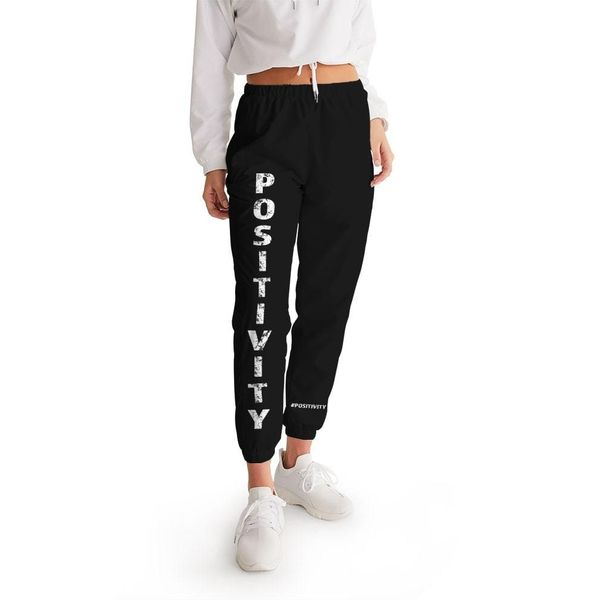 Womens Track Pants - Dark Grey Positivity Graphic Sports Pants - XS