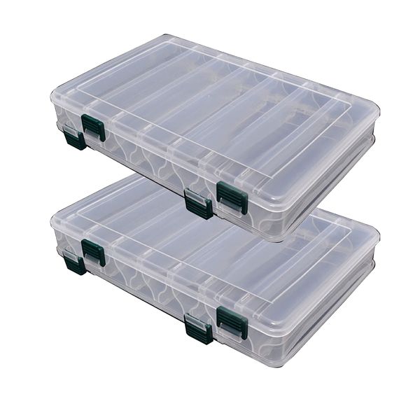 sanmaao Tackle Box, Fishing Tackle Storage Box, Lure, Worm, Minnow, Large Capacity, Set of 2