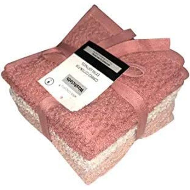 Petal Cliff Set of 8 - Popcorn Weave Washcloths Designed to exfoliate Your Hands, Body or face - Extra Absorbent Ring Spun Cotton - Size 12" X 12". (Coral, Sand, Rose)