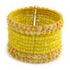 Avalaya Bohemian Banana Yellow Beaded Cuff Bangle with Sequin/Adjustable/Size M/L