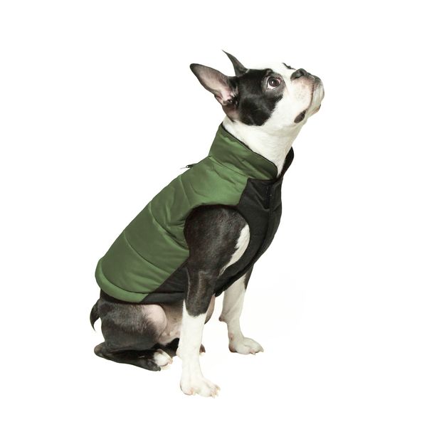 Gooby - Wind Parka, Fleece Lined Small Dog Jacket Coat Sweater with Water Resistant Shell and Leash Ring, Green, Small