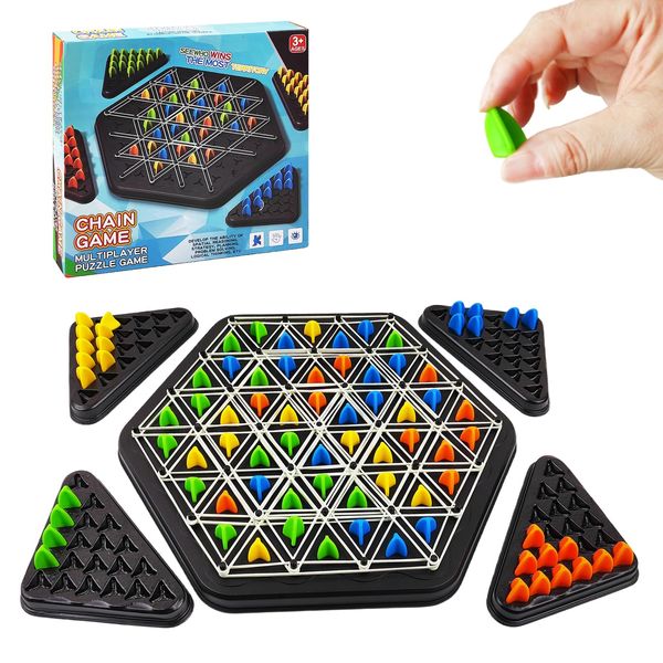 Chain Triangle Chess Game, Table Top Multiplayer Triangle Board Game,Triangle Rubber Band Game,Triangle Peg Rubber Band Board Game，Chain Chess Desktop Puzzle Strategy Games for Kids and Adults（Matte）