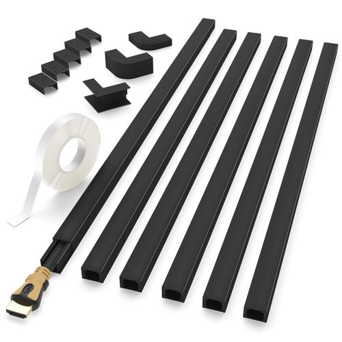 94'' Cord Hider, Delamu One-Cord Channel Cord Cover Wall, Paintable Cable Hider, Wire Hider Covers for Cords, Cable Cover Raceway, Cord Covers for Tv Wires on Wall, 6xL15.7 W0.59 H0.4in, Small, Black
