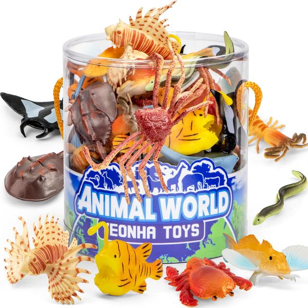 Sea Animals Toys With Gift Box, 48 Piece Mini Vinyl Plastic Ocean Animal Figure, Sea Creatures Themed Sensory Bins, School Project, Birthday Cupcake Topper Party Supplies, Preschool Toys for kids