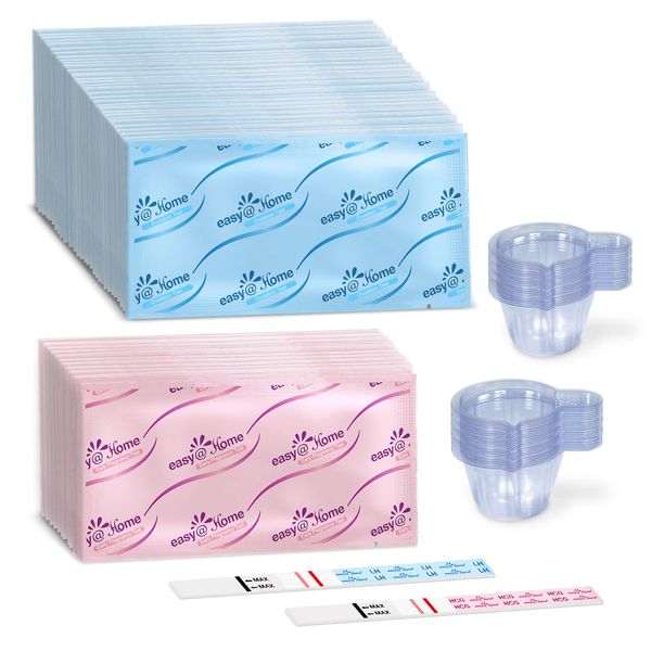 Easy@Home 100 Ovulation Test and 20 Pregnancy Test Strips, FSA Eligible Ovulation Test Kit Powered by Premom Ovulation Predictor Free iOS&Android APP,100LH + 20HCG + 120 Urine Cups-Package May Vary