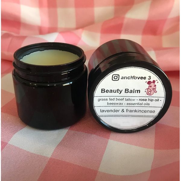 grass-fed beef tallow with rose hips, beeswax beauty balm