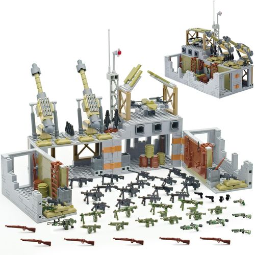 ALEYOOTECHE Military Base Building Toy Set Assemble to Different War Scenes, Gun Weapon Pack Accessories Kits for Army Minifigure Battle Building Game Gift for Kids 6-12 Years (710pcs)