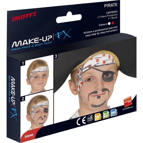 Smiffys Make-Up FX Aqua Pirate Kit Three Colours Brush Step by Step Guide