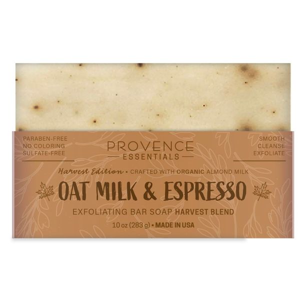 PROVENCE ESSENTIALS Bar Soap All Natural Exfoliating Bar, Harvest Blend, Made with Organic Almond Milk (OAT MILK & ESPRESSO)