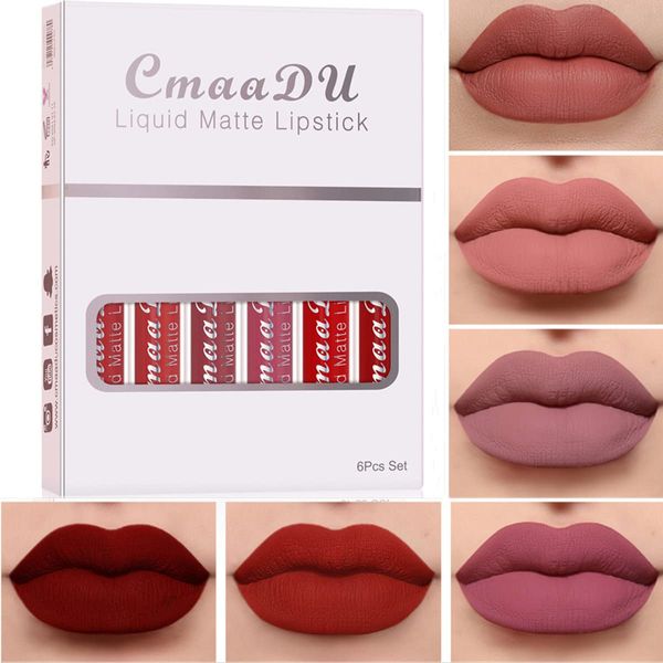 6PCS Lip Gloss Set Matte impermeabile rossetto di lunga durata, bellezza sexy Matte Lip Gloss rossetto liquido, idratante professionale labbra balsamo (#01)