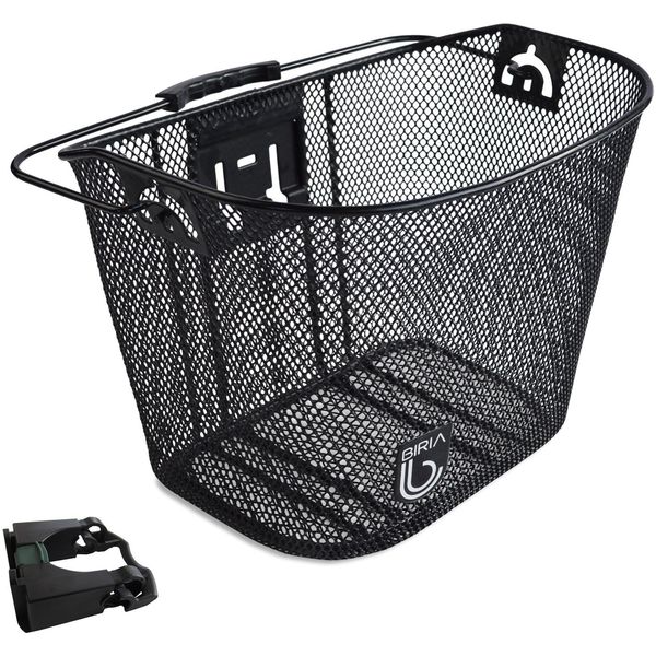 Biria Bicycle Basket Black with Bracket Front Quick Release Basket, Removable, Wire Mesh Bicycle Basket, Fits Handlebar Size 25MM-50MM.This Basket Fits Oversize Handlebars,Instruction Included. Black