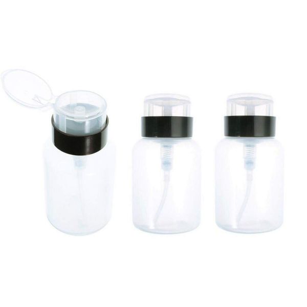 3PCS 200ML/6.8oz Big Empty Refill Clear Plastic Push Down Pump Dispenser Vial Bottles Cosmetic Storage Container with Flip Cap Travel Packing Jars for Make-up Water Toner Nail Polish Remover Liquid