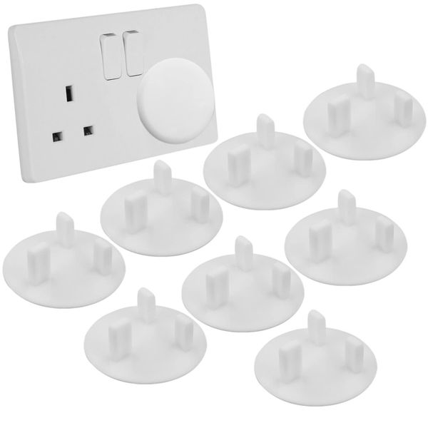 Plug Socket Covers UK White Baby Safety Socket Covers Electrical Outlet Socket Protectors Socket Caps for Unused Electrical Outlets, Perfect for Children Safety at Home and School(8Pack)