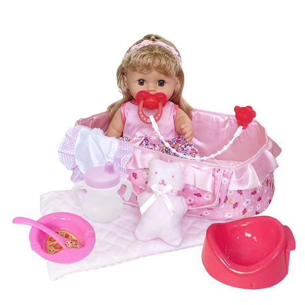 Huang Cheng Toys 10 PCS 12 inch Baby Doll with Clothes Lovely Newborn Doll Hairband Potty Burp Cloth Bag Bottle Bowl Spoon for Kid Girls