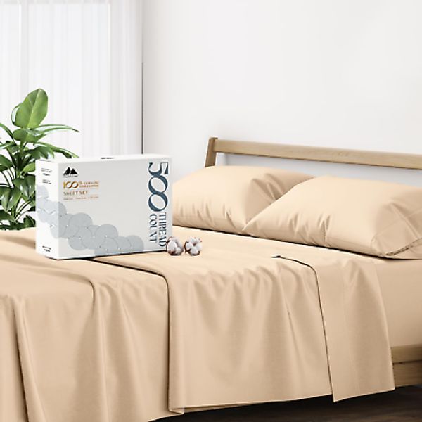 100% Cotton Sheets for Queen Size Bed - Luxury 500 Thread Count Queen Sheet Set,
