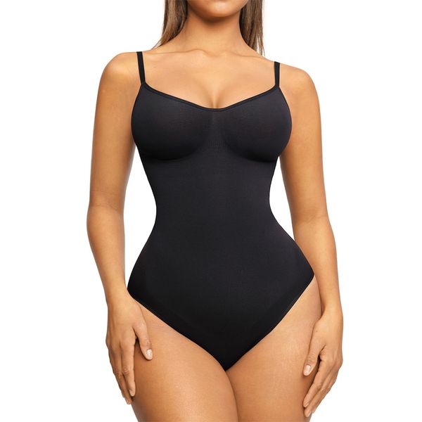 FeelinGirl Tummy Control Shapewear for Women Seamless Butt Lift Shapewear Bodysuit Full Body Shaper for Women Black M-L