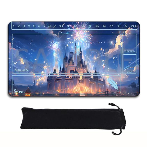 Playmats Compatible Lorcana Size 24x14 Inches TCG Gaming Mat 10, Non-Slip Rubber with Zones Play Mat and Free Storage Bag (DIS10-zone1, 24 x 14 in)