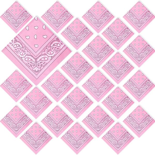 Tranqun 24 Pcs Large Head Bandana Men Paisley Cowboy Bandanas for Men Women 21.25 x 21.25 In Oversized Bandana Scarf Headband (Pink,Classic)