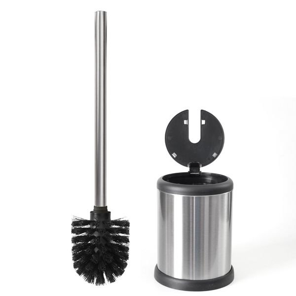 ToiletTree Products Toilet Brush with Lid - Sleek Toilet Bowl Brush and Holder - Toilet Scrubber Brush Set with Heavy-Weight Base - Lidded Toilet Bowl Cleaner Brush and Holder - Chrome