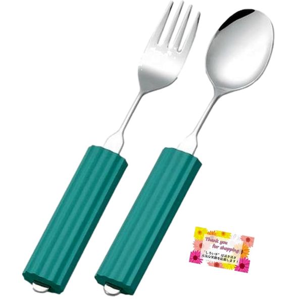 All Stainless Steel Handle, Extra Thick Grip (NS-2 Type), Easy to Clean Fork & Spoon Set (Large)