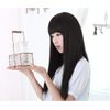 black hair wig long straight bangs