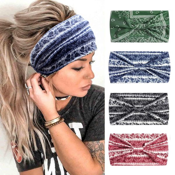 4Pcs Bandana Hairbands Boho Hair Accessories Adult Women Vintage Wide Headbands for Women Twist Elastic Turban Non Slip Hair Scarf (Greencashew)