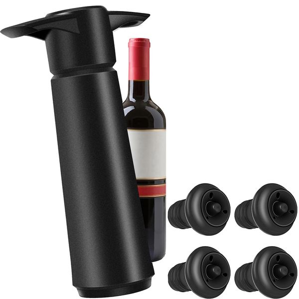 Wine Saver with 4pcs Vacuum Wine Stopper, Reusable Wine Pump + Wine Bottle Stoppers for Keep Wine Fresh(1 X Wine Preserver+ 4 X Wine Stopper)