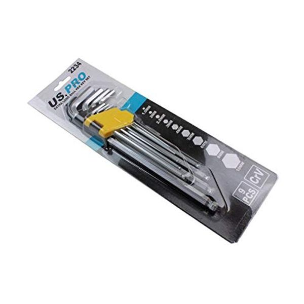 US Pro Professional 9 Piece Extra Long Ball Point Hex Allen Key Set - B2234