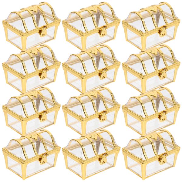 POPETPOP 12pcs Treasure Chest Candy Boxes Wedding Favor Boxes Plastic Chests Vintage Pirate Jewelry Storage Box for Wedding Valentines Day Birthday Party Favors Golden