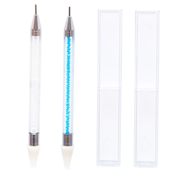 2 Pcs Double-End Crystal Nail Rhinestone Picker Nail Art Gem Pick Up Tool Self Adhesive Dotting Pen Manicure Tools with Case