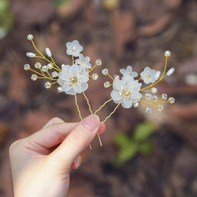 Edary Braut Hochzeit Haarnadeln Gold Blume Haarteile Kristall Haarspangen Braut Haarschmuck für Frauen und Mädchen (2 Stück)