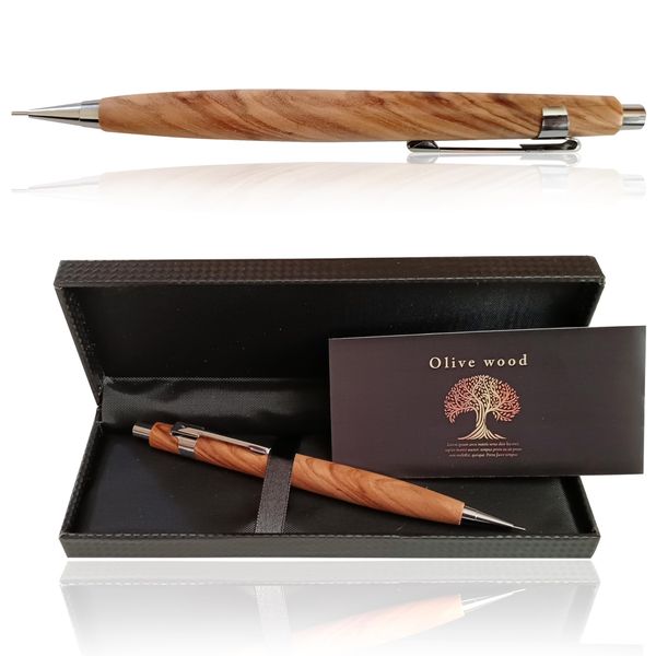 96cocoon Wood Axis Mechanical Pencil, Wooden Mechanical Pencil, Natural Wood Mechanical Pencil, 0.5mm Lead, Olive Wood, Gift Boxed, Premium Mechanical Pencil