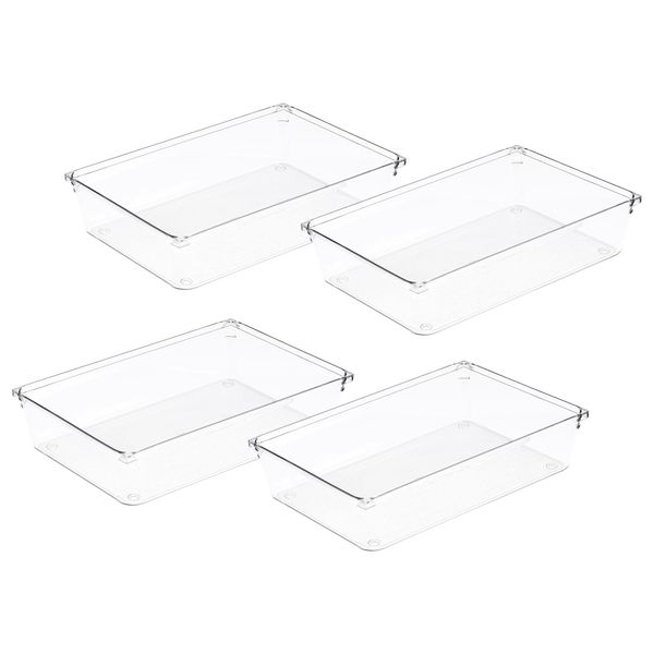 Amtido 4 Pack Drawer Organisers - Sturdy Clear Plastic - Versatile Storage for Kitchen, Bathroom, Utensils, Makeup, Office, and Desk Accessories (15.2cm x 22.9cm x 5.1cm)