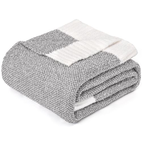 MACEVIA Throw Blanket for Couch Super Soft Cozy Fuzzy Knit Blanket 50" x 60" Grey Blanket for Bed Sofa Chair Camping Travel (Heather Grey)