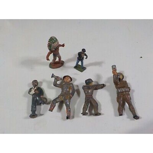 Vintage WWI Toy Soldier Lot:  Battle Damaged Gas Mask Tin Hat Bugle Wounded