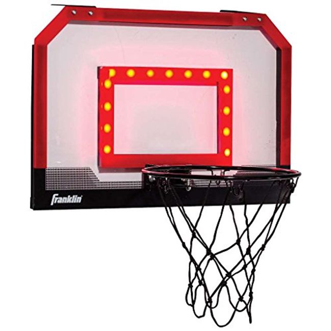 Franklin Sports Over the Door Indoor Basketball Hoop - Kids Mini Hoop for Bedroom - Steel Rim Mini Hoop - Includes Ball and Pump - Red Light Up