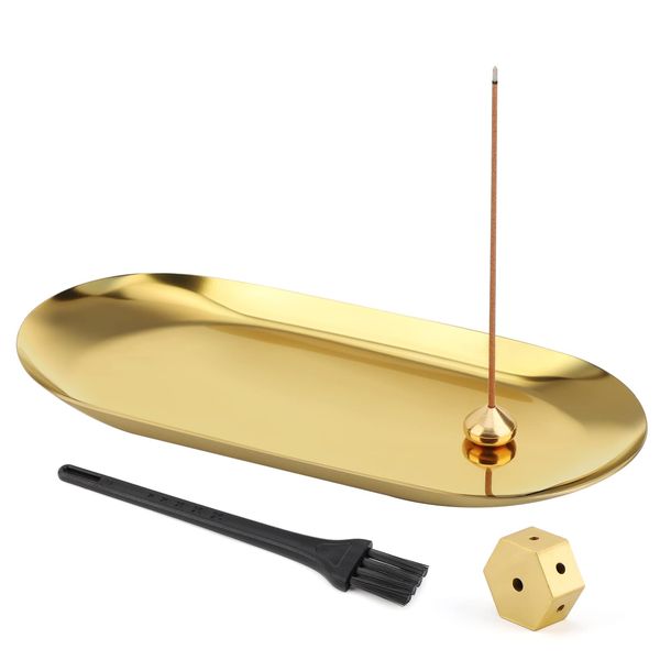 Segarty Incense Stand, No Spilling Ash, Incense Plate, 2 Types of Brass with Broom Included, Incense Burner, Incense Holder, Simple, Scandinavian Style, Stylish, Easy Ash Disposal, Durable, High