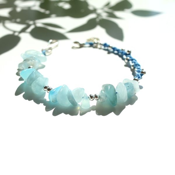 Eternal Romantic Natural Stone Aquamarine &amp; Silver Bracelet Handmade Knot Bracelet