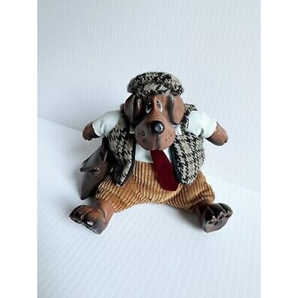 Russ Berrie “Top Dawg” Ceramic/Beanbag Dog Figure Tweed Jacket Corduroy Pants