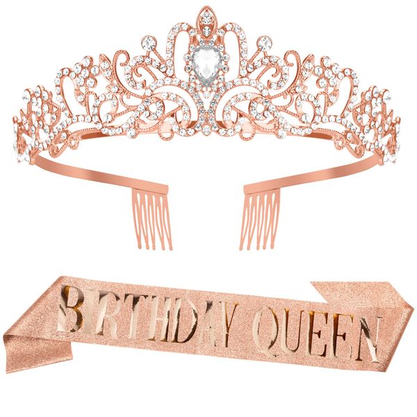 Birthday Sash for Women, Birthday Crown, Birthday Tiara, Birthday Queen Sash and Tiara for Women, Birthday Headband for Girls, Princess Crown, Happy Birthday Crown and Sash, Birthday Decorations