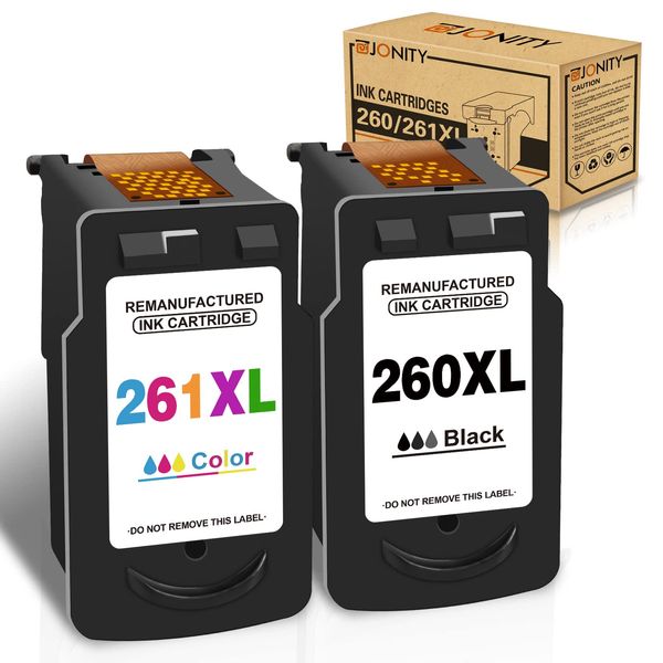 Jonity Remanufactured High-Yield Ink Cartridge for Canon 260 and 261 Compatible PG 260 XL PG-260 CL-261 XL PIXMA TS5320 TS6420 TR7020 All in One Wireless Printer (1 Black, 1 Tri-Color Combo Pack)