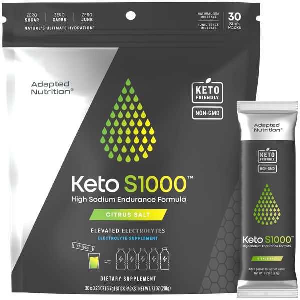 Keto S1000 Electrolyte Packets, Hydration Drink Mix | 30 Packets, Citrus Salt | Includes Essential Minerals, No Sugar, No Calories